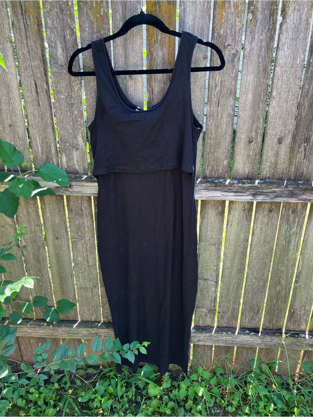 Sleeveless Black Maternity/Nursing Dress with Layered Bodice Detail, L
